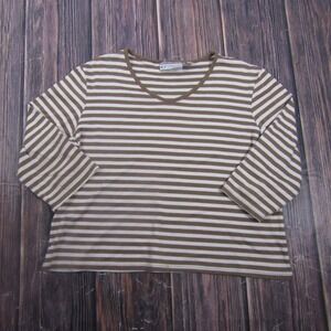KT Classics Shirt Womens L Brown Striped V Neck 3/4 Sleeve Jersey Granny Core